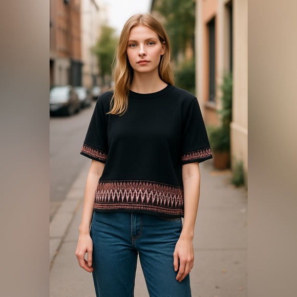 Maje Black Zig Zag Trim Sweater S/M - Picture 1 of 16